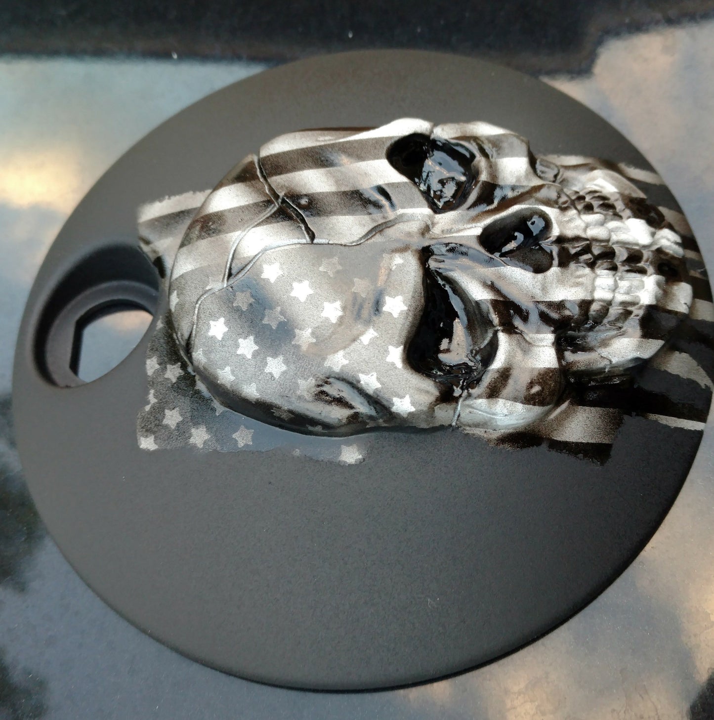 Skull American flag Harley fuel door