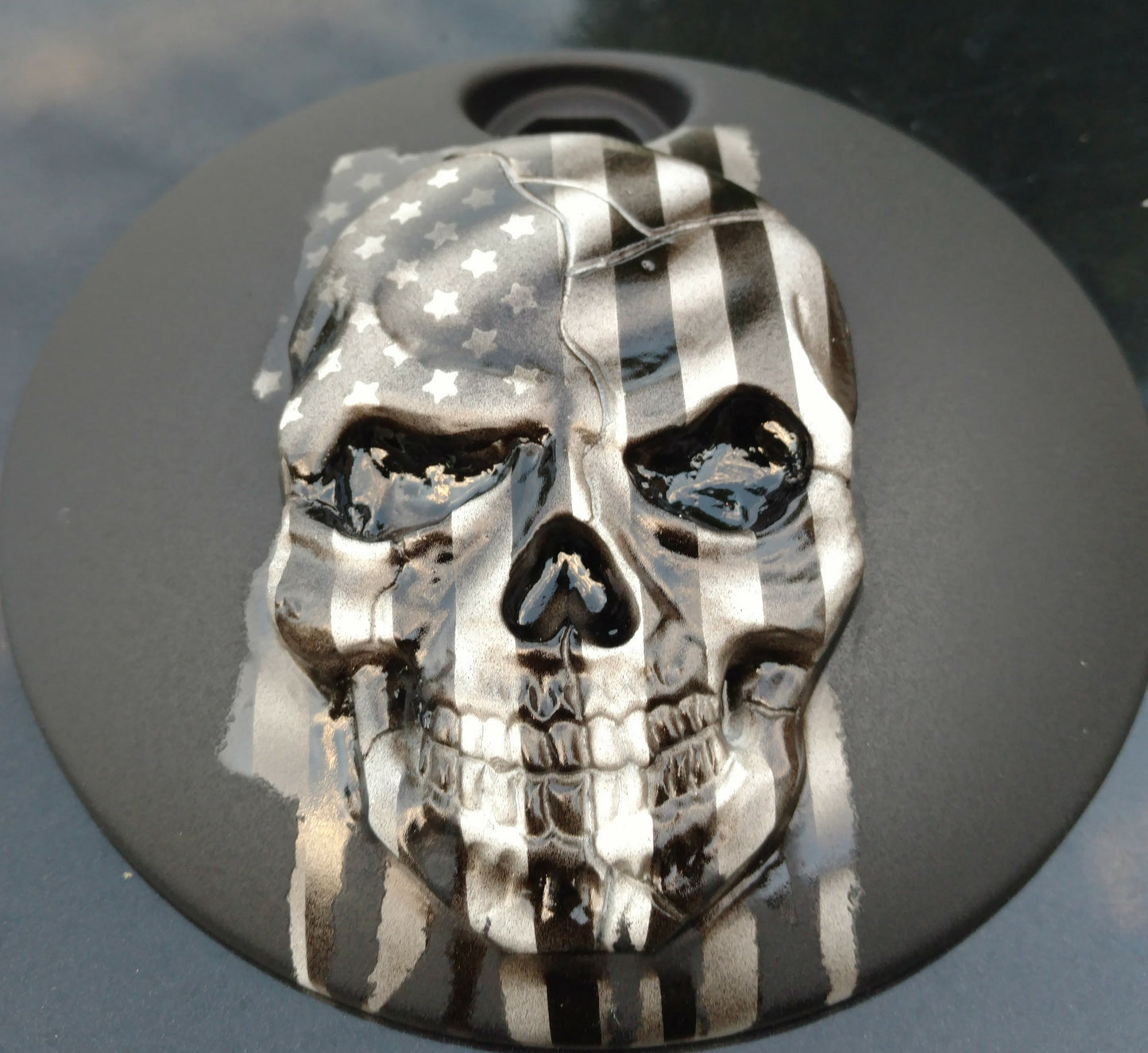 Skull American flag Harley fuel door