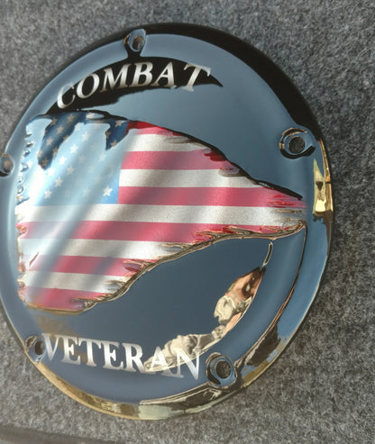 Combat Veteran Tattered flag Harley derby cover black background