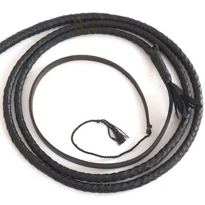 Black Leather Bullwhip 3ft, 4ft, 6ft & 8ft – 8 Plait Handmade Real Cowhide Rope Core Whip