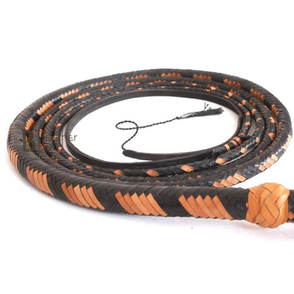 Indiana Jones Bull Whip | Tan and Black Kangaroo Hide | 6 to 16 Feet | 16 Strands | Leather Belly and Bolster – Leather Bond