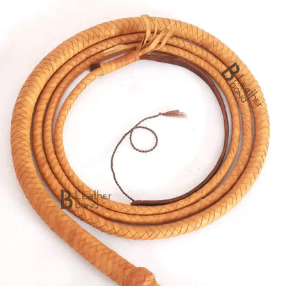 Cowhide Bullwhip — 8-Plait, Tan, 4–10 ft