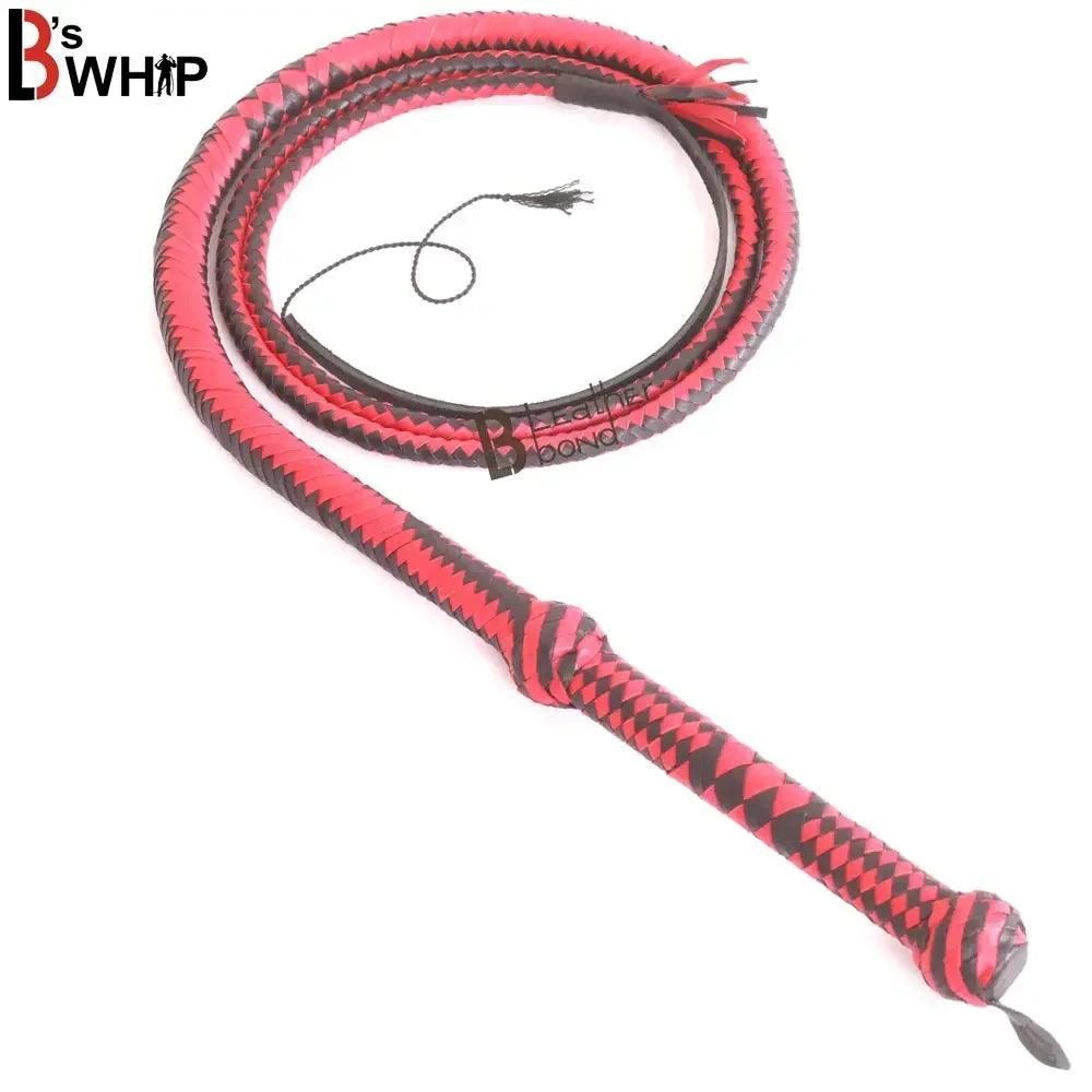 Cowhide Bullwhip — 8-Plait, Red & Black, 8 ft