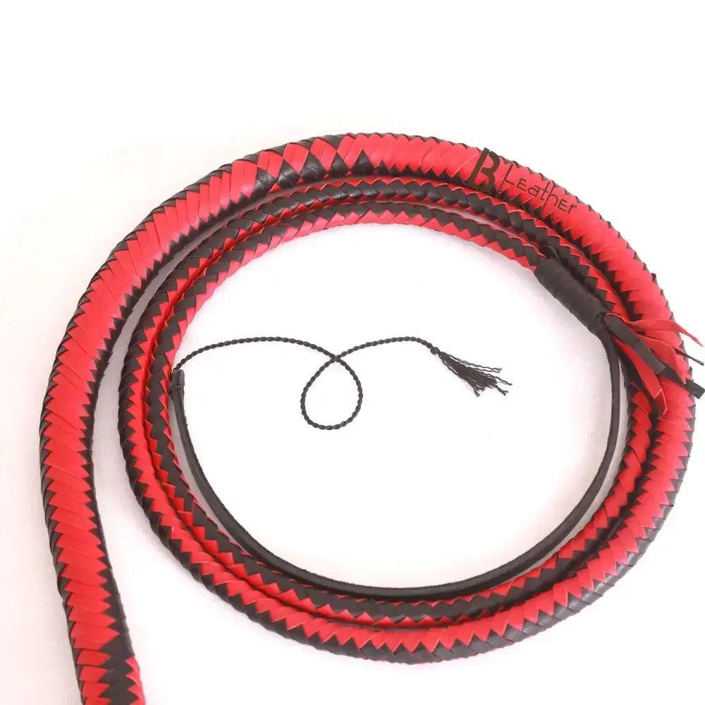 Cowhide Bullwhip — 8-Plait, Red & Black, 8 ft