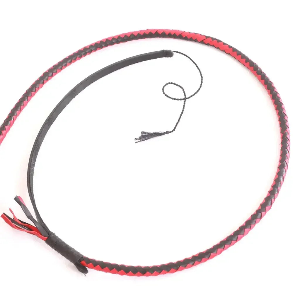 Indiana Jones Style 8 Foot 12 Plaits Bullwhip Real Genuine Cowhide Leather Bull Whip Red & Black
