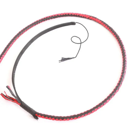 Indiana Jones Style 8 Foot 12 Plaits Bullwhip Real Genuine Cowhide Leather Bull Whip Red & Black