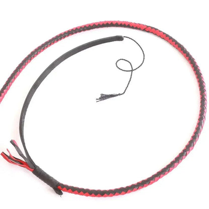 Cowhide Bullwhip — 8-Plait, Red & Black, 8 ft
