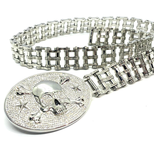 SK9000 Ladies Easy Rider Belt 1" Wide with Bling Skull Buckle Silver Color