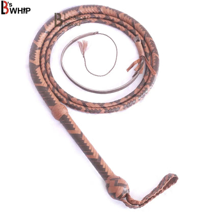Cowhide Bullwhip — 8-Plait, Tan & Brown, 6 ft