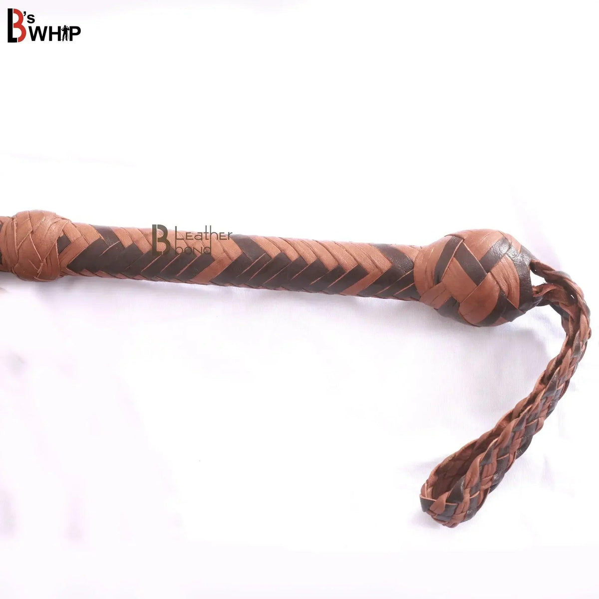 Cowhide Bullwhip — 8-Plait, Tan & Brown, 6 ft