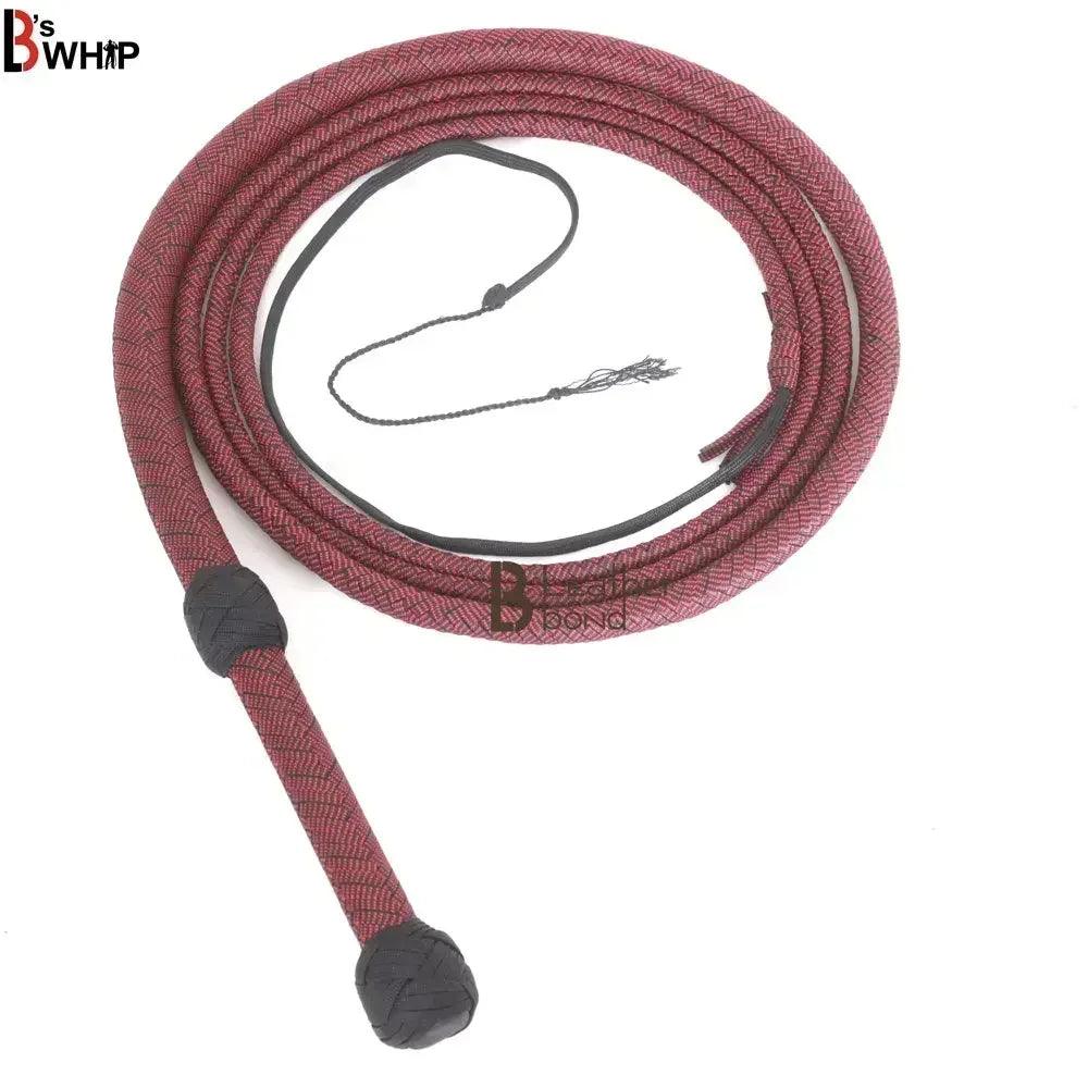 Paracord Bullwhip — 12-Strand, Red & Black, 6–8 ft