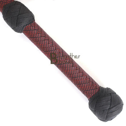 Paracord Bullwhip — 12-Strand, Red & Black, 6–8 ft