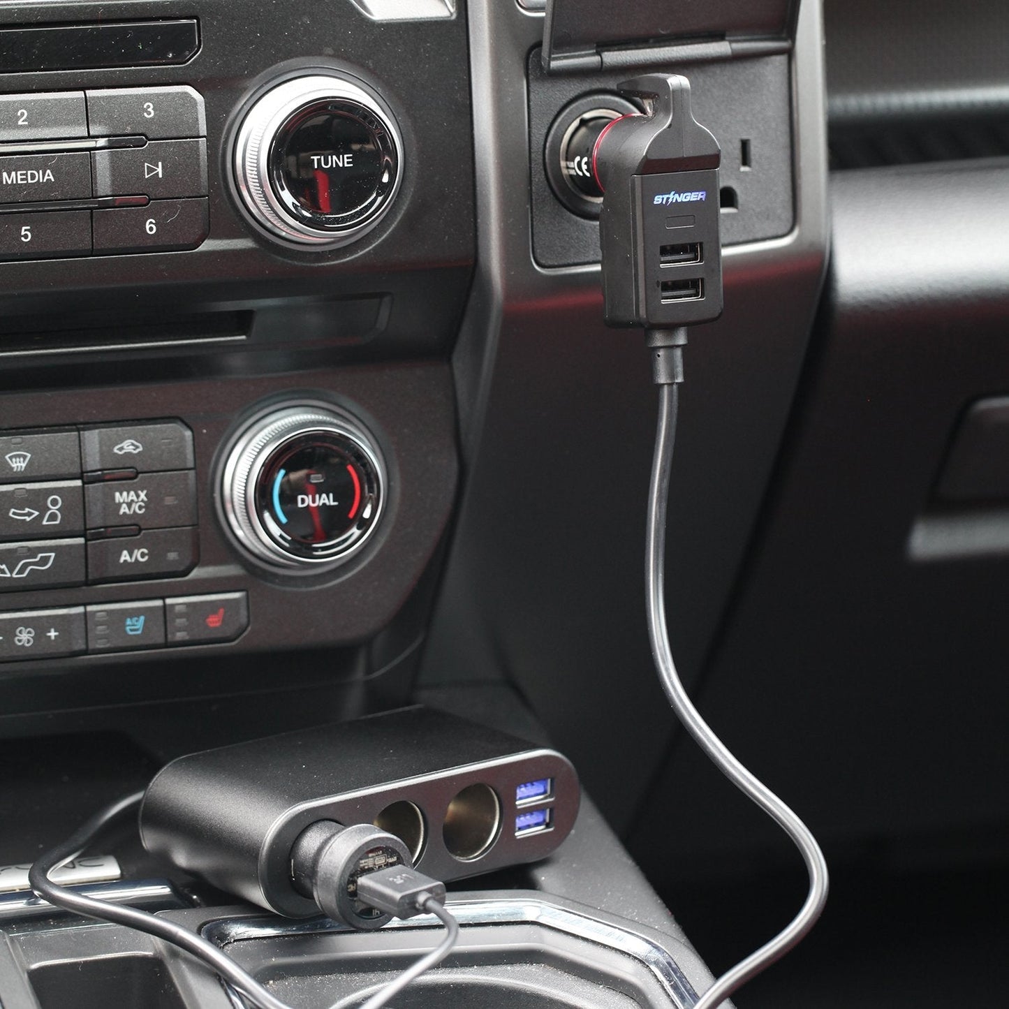 USB Car Charger Emergency Tool With Cigarette Lighter & USB Extensions
