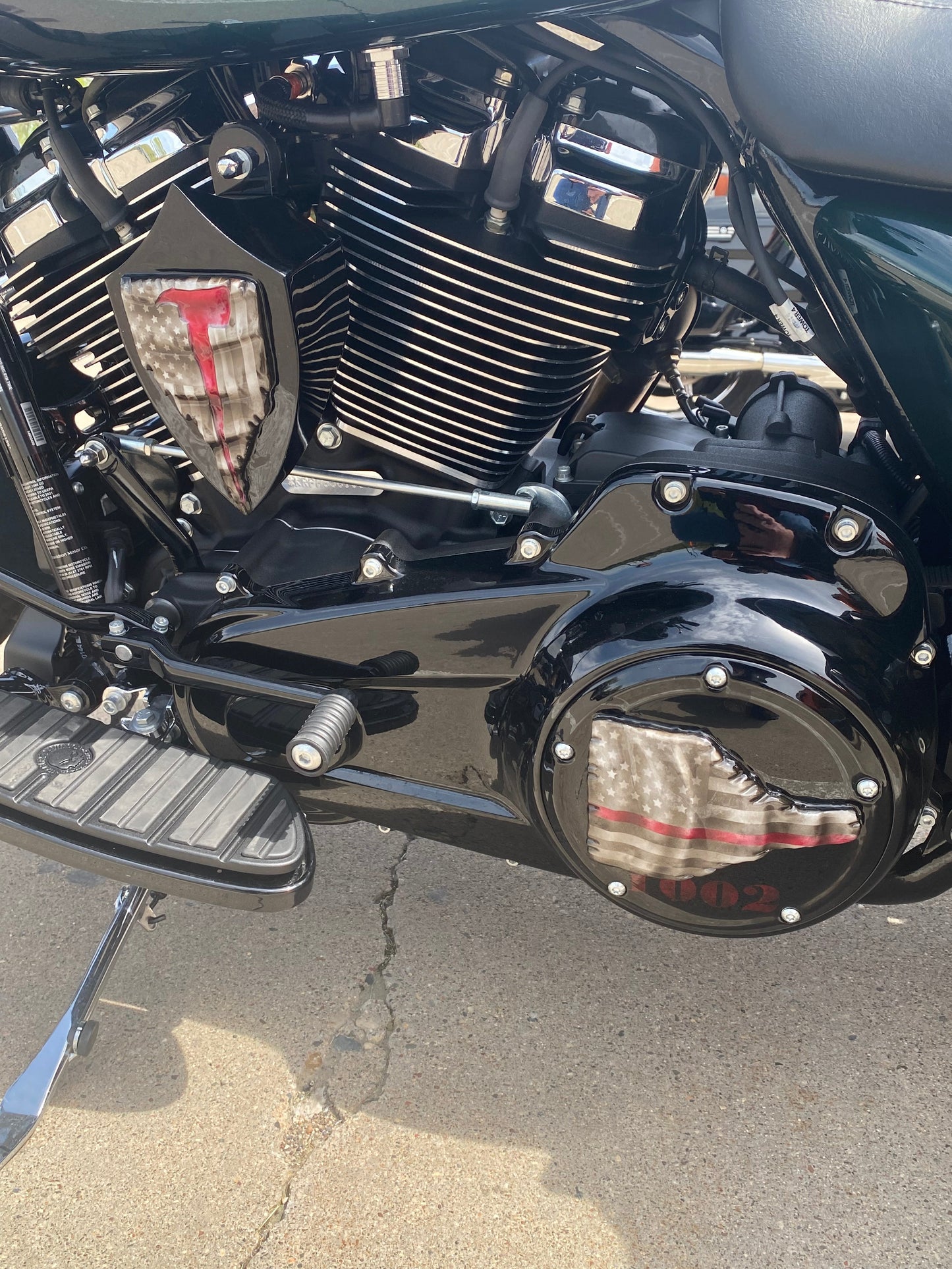 3D tattered American flag firefighter themed Harley horn cover