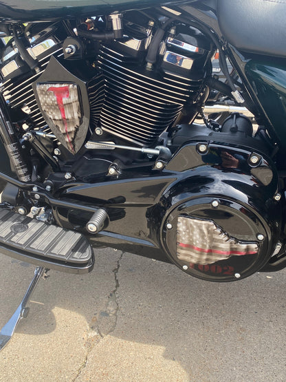 3D tattered American flag firefighter themed Harley horn cover