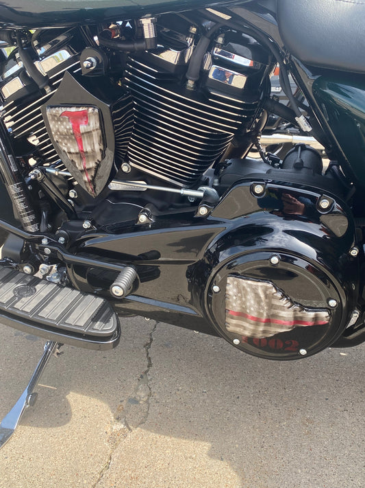 3D tattered American flag firefighter themed Harley horn cover