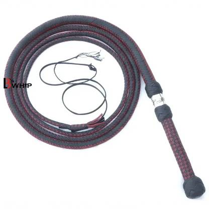 Zoro Black Paracord Bull Whip  16 Strands with Leather Plaited Bellies | 6 to 16 Feet  Bullwhip