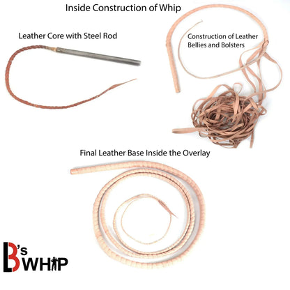 Whip 6, 8, 10, 12, 14 & 16 Feet 16 Strands Bullwhip Para Cord Nylon Bull Whip with Leather Plaited Bellies