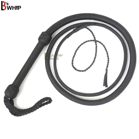 Indiana Jones Style Whip 06 to 16 Feet 12 Strands Bullwhip Black Para Cord Nylon Bull Whip with Leather Plaited Bellies