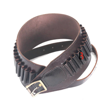 Cowhide Leather Rifle Cartridge Belt Bandolier Hunting Shell Holder & Ammo Carrier