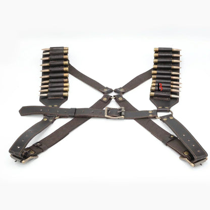 Cowhide Leather Rifle Cartridge Bandolier Belt & Chest Harness Hunting Ammo Carrier