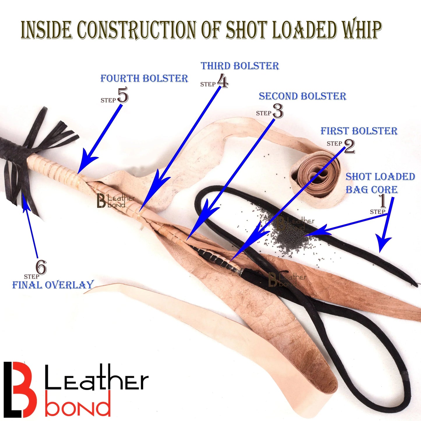 Kangaroo Hide Shot Loaded Snake Whip 12 Strands Dark Brown | 4, 5, 6 & 8 Feet