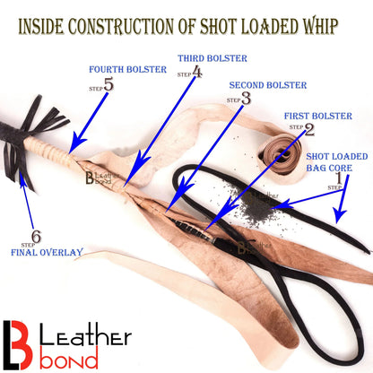 Kangaroo Hide Leather Snake Whip | Shot Loaded | 4, 5, 6 and 8 Feet | 12 Strands Black – Leather Bond