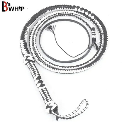 Genuine & Real Cowhide Leather Bullwhip 12 Plait 08 Feet long Bull Whip Black & White