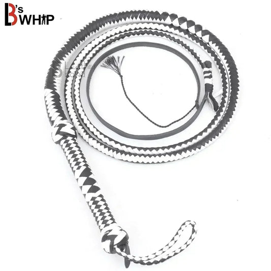 Genuine & Real Cowhide Leather Bullwhip 12 Plait 08 Feet long Bull Whip Black & White