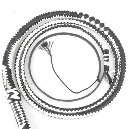 Genuine & Real Cowhide Leather Bullwhip 12 Plait 08 Feet long Bull Whip Black & White