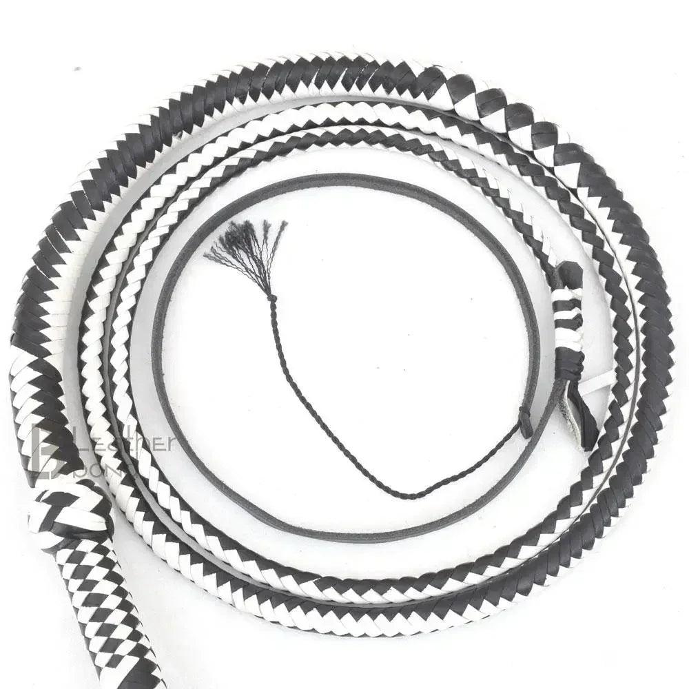 Cowhide Bullwhip — 8-Plait, Black & White, 8 ft