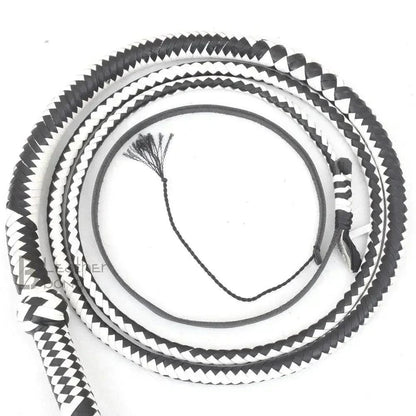 Cowhide Bullwhip — 8-Plait, Black & White, 8 ft