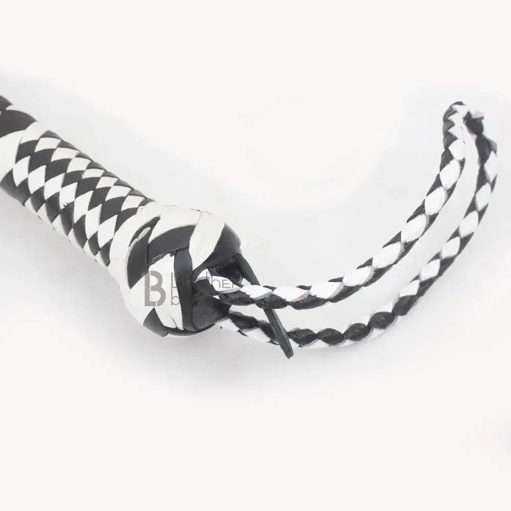Genuine & Real Cowhide Leather Bullwhip 12 Plait 08 Feet long Bull Whip Black & White