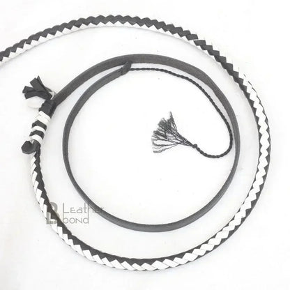 Genuine & Real Cowhide Leather Bullwhip 12 Plait 08 Feet long Bull Whip Black & White