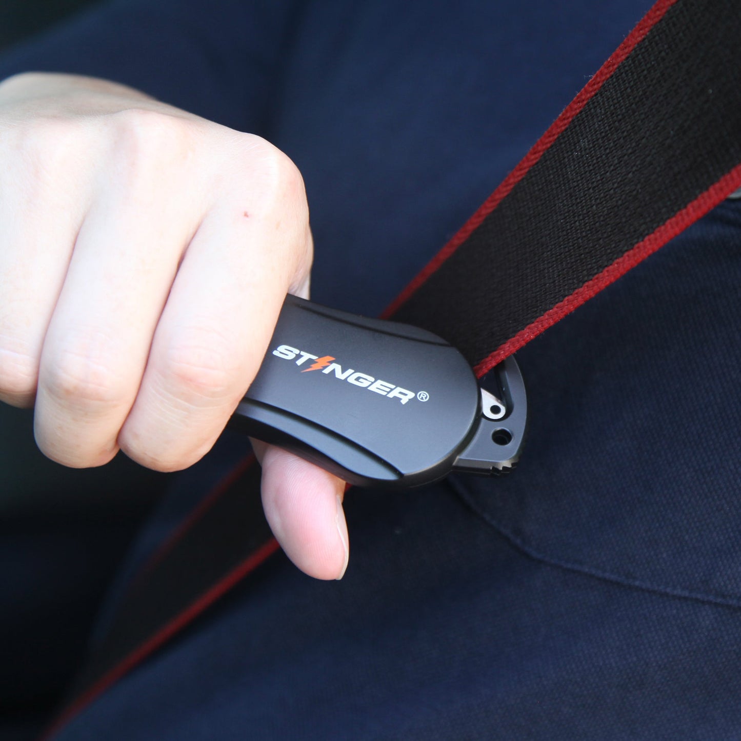 Stinger Personal Safety Alarm Keychain Emergency Tool: Siren Alarm, Seat Belt Cutter, Glass Breaker (Black Marble)