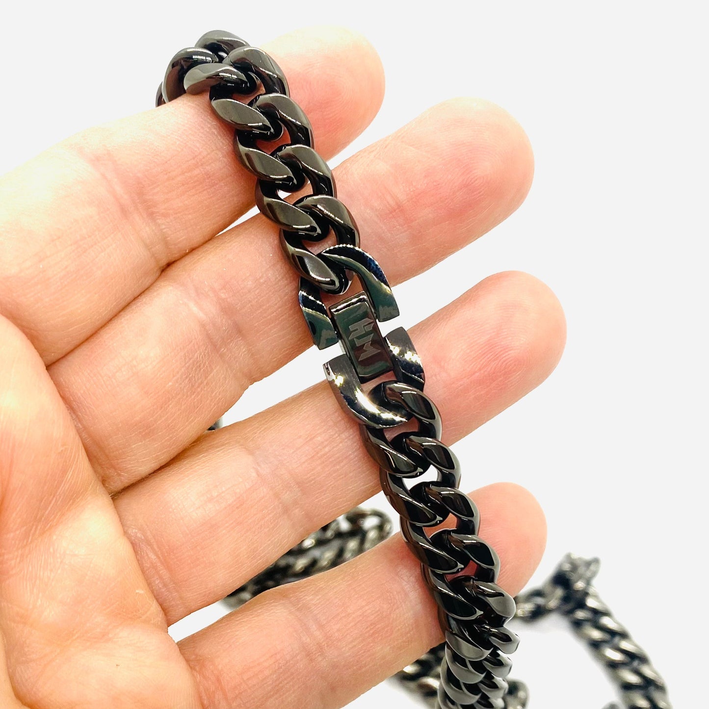 SK4021G Necklace 3/8" Wide Cuban Link Polished Gunmetal