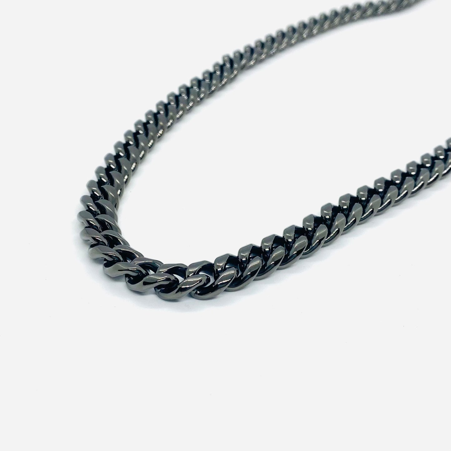 SK4021G Necklace 3/8" Wide Cuban Link Polished Gunmetal
