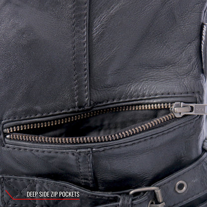 Hot Leathers JKL1030 Ladies Lightweight Motorcycle Black Leather Biker Jacket with Side Buckles
