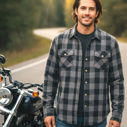 Hot Leathers JKM3004 Men's Motorcycle Grey and Black Armored Flannel Biker Jacket