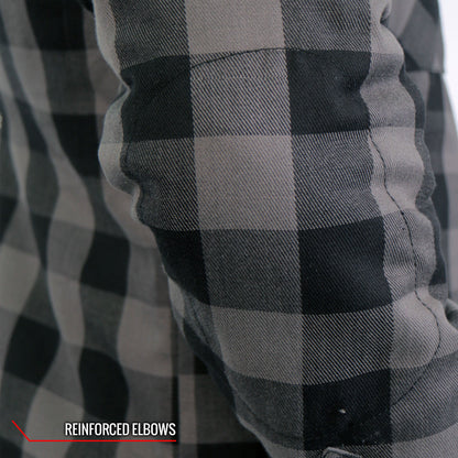 Hot Leathers JKM3203 Men's Motorcycle style Grey and Black Reinforced Leather and Plaid Flannel Biker Shirt