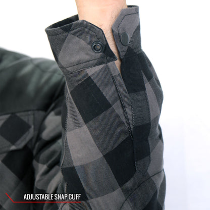 Hot Leathers JKM3203 Men's Motorcycle style Grey and Black Reinforced Leather and Plaid Flannel Biker Shirt