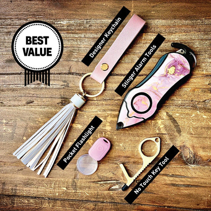 Personal Alarm Keychain Safety Emergency Tool (Pink Marble)