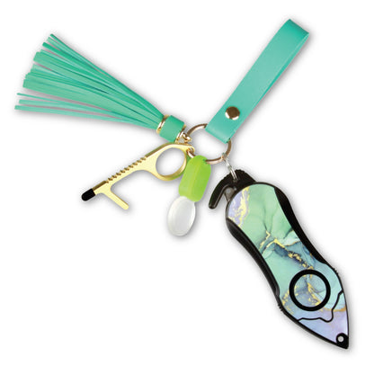 Personal Alarm Keychain Safety Emergency Tool (Green Marble)
