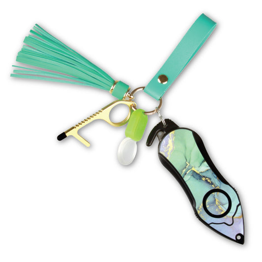 Personal Alarm Keychain Safety Emergency Tool (Green Marble)