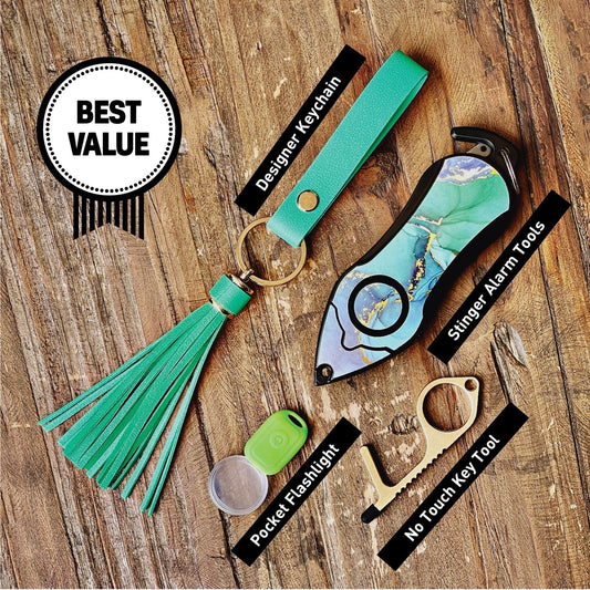 Personal Alarm Keychain Safety Emergency Tool (Green Marble)