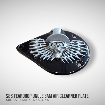 S&S teardrop 3 hole air cleaner cover plate Uncle Sam