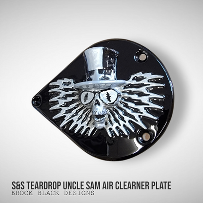 S&S teardrop 3 hole air cleaner cover plate Uncle Sam