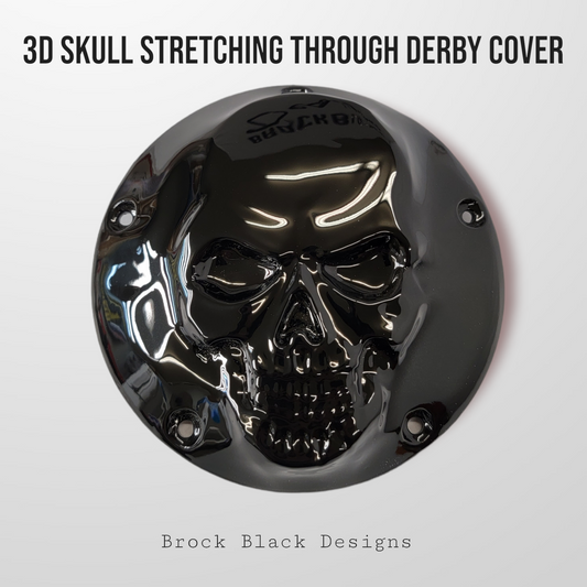 3D skull stretching through Harley derby cover