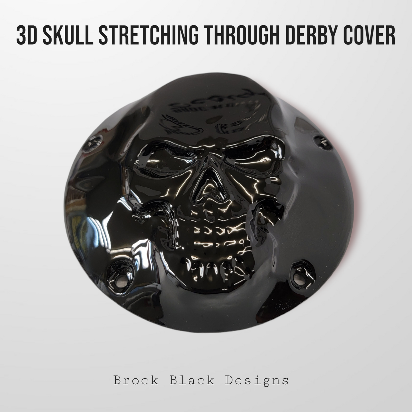 3D skull stretching through Harley derby cover
