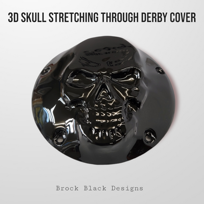 3D skull stretching through Harley derby cover